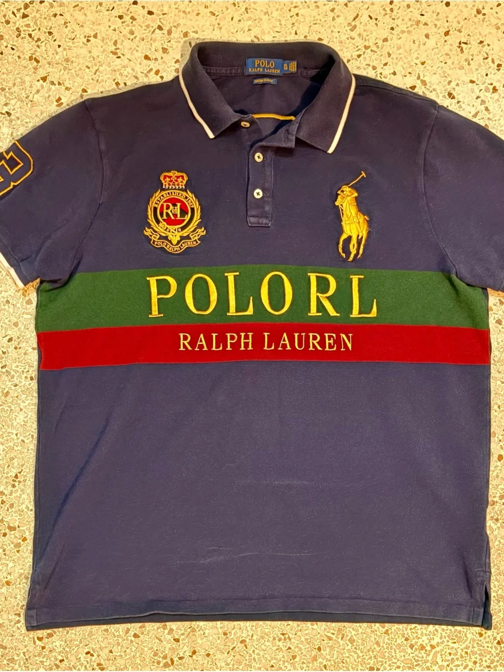 Ralph Lauren Navy Polo with Yellow Trim and Embroidered Crest